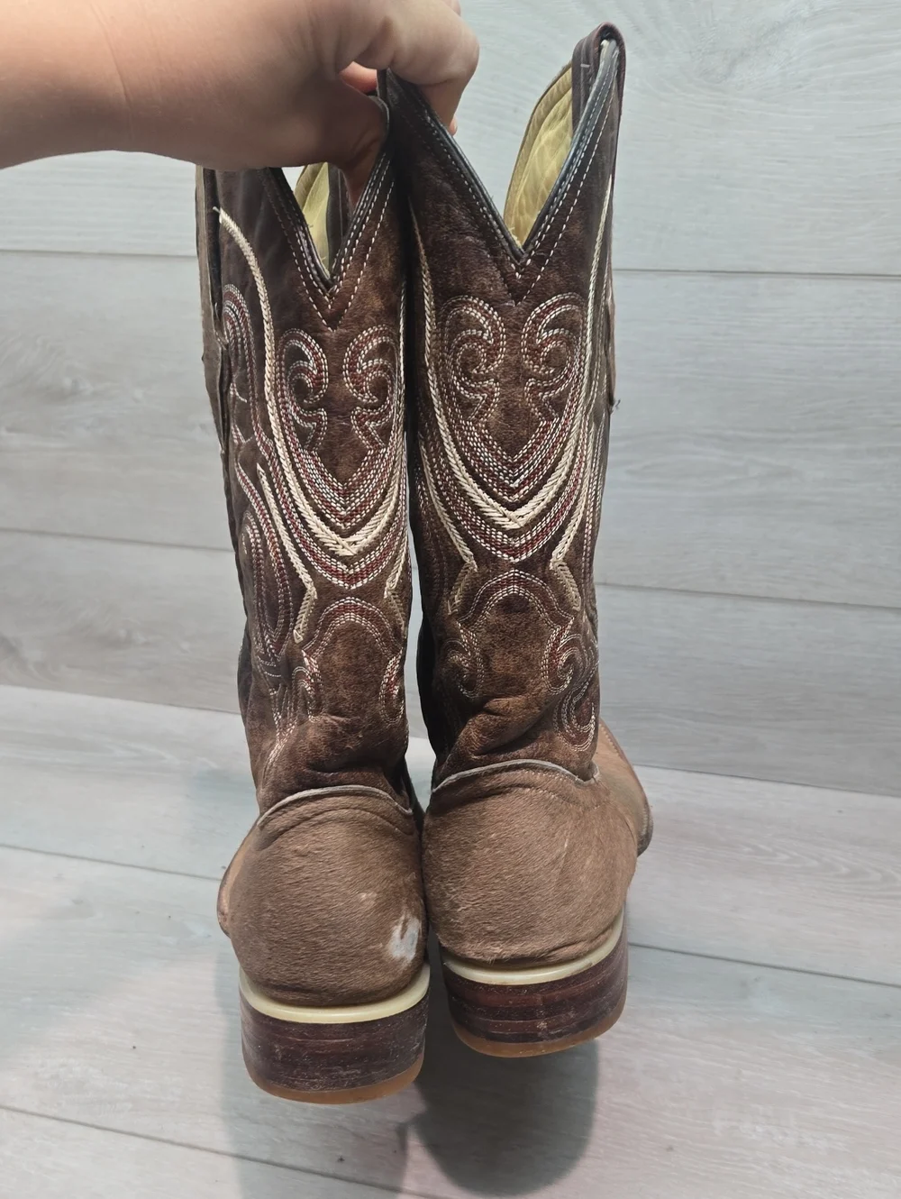 Vintage Boots El Cadaffy Mens Westert Square Fur Lesther Cowboy Shoes Boots 8.5